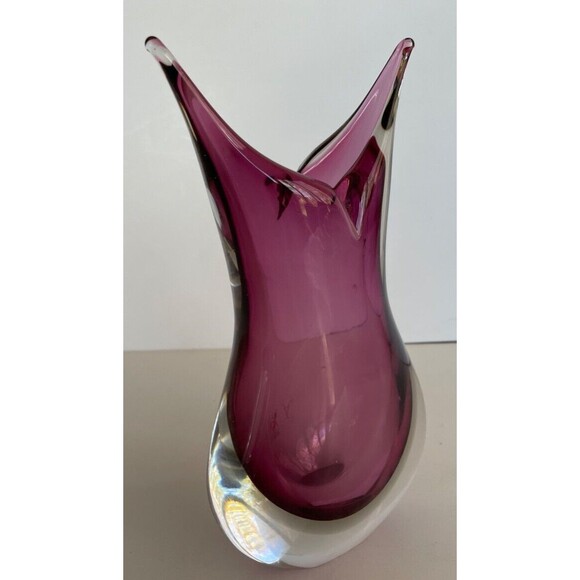 MCM Murano Sommerso Hand Blown Glass Vase 9" Purple Pointed Tips Formia Italy - Picture 10 of 16